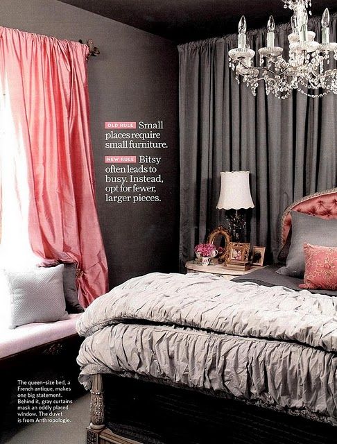 grey and coral bedroom