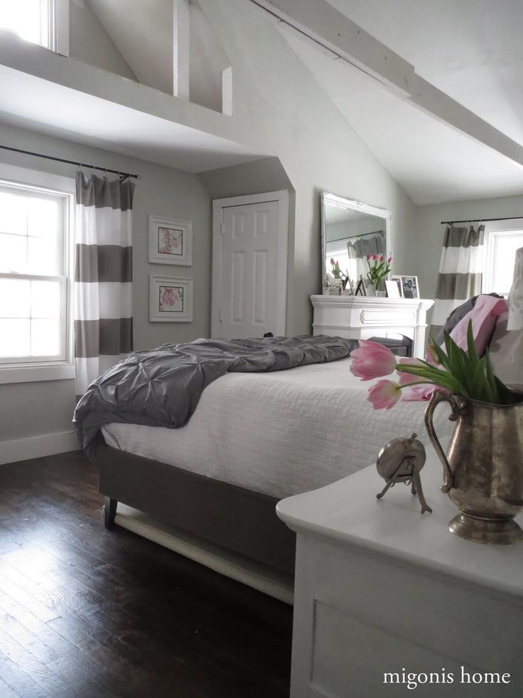 Pink and Gray Bedroom  (hand made bed and curtains made out of West Elm shower c...