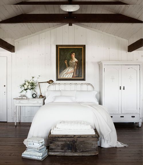 White and natural wood bedroom