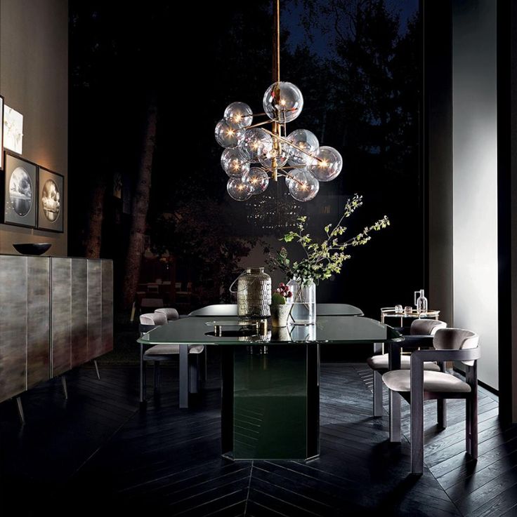 Each Bolle 6 hanging lamp by Gallotti&Radice looks unique due to the hand burnis...