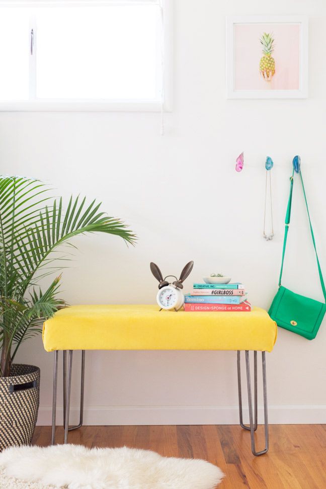 This DIY Hairpin Leg Velvet Bench Is Perfect for Your Entryway
