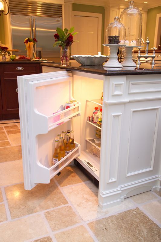 Mini fridge in island for the kids,or for extra cold space needed for holidays &...