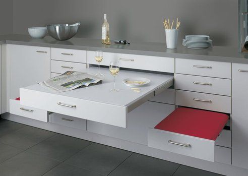 Pull-out Table and Seating: Kitchen Drawer Design