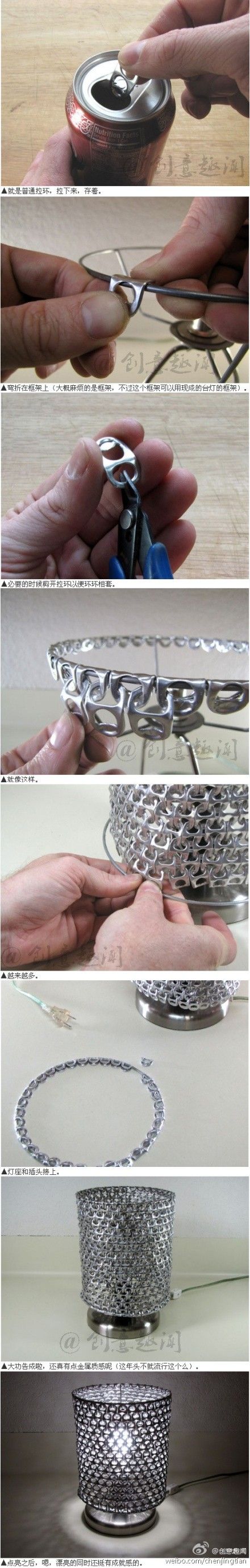 Recycle pull tabs into a beautiful lamp