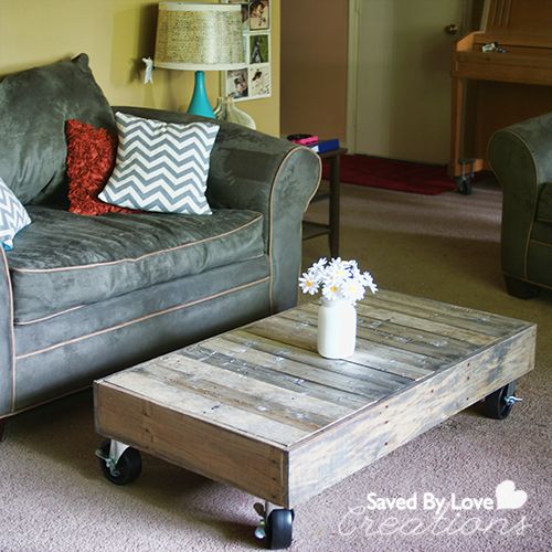 Repurposed Wood Pallet Furniture; DIY Coffee Table @savedbyloves