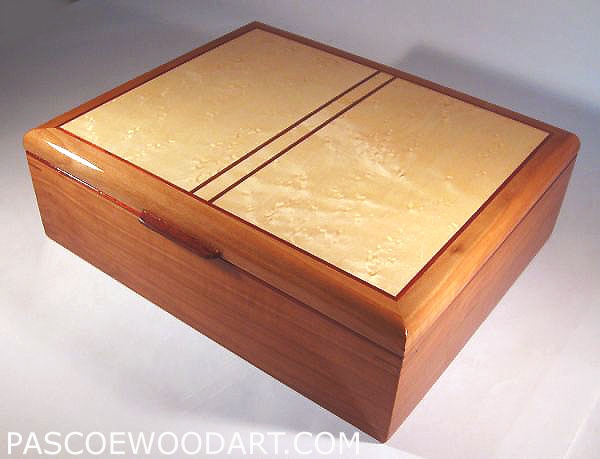 Handmade wood keepsake box made of pearwood and birds eye maple $290