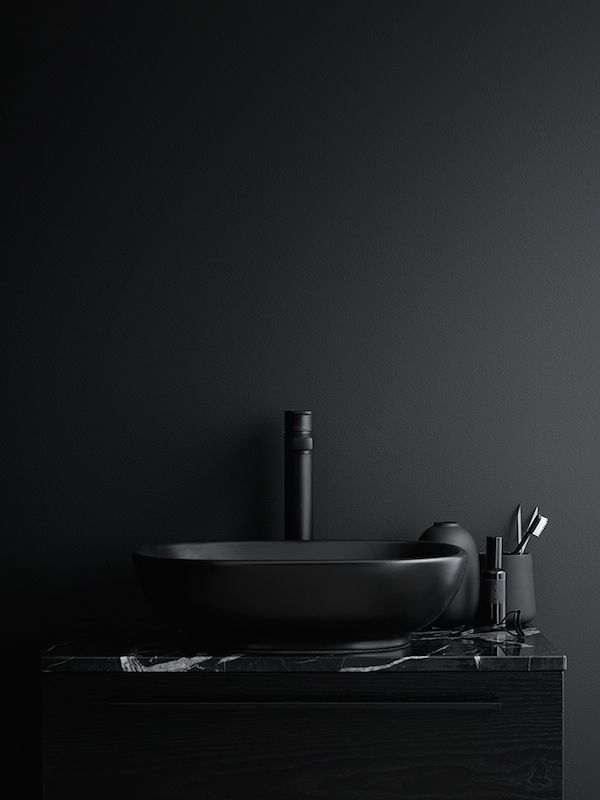 All black bathroom details. styled by Swedish stylist Lotta Agaton