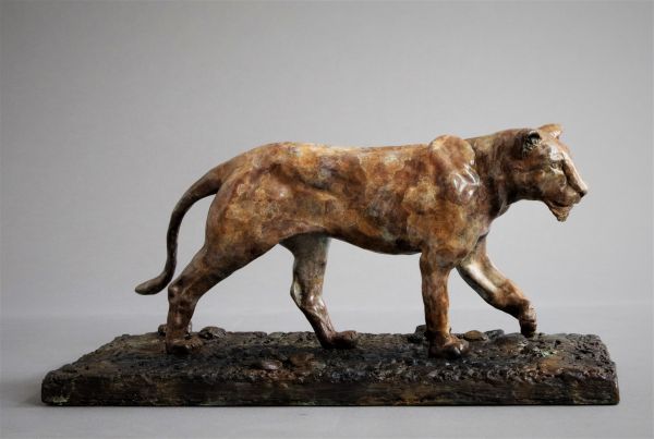 #Bronze #sculpture by #sculptor Adrian Flanagan titled: 'Lioness (Bronze Pacing ...