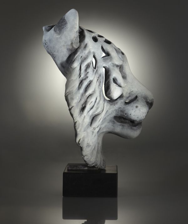 Bronze on slate plinth #sculpture by #sculptor Laura Lian titled: 'Ghost Tiger (...