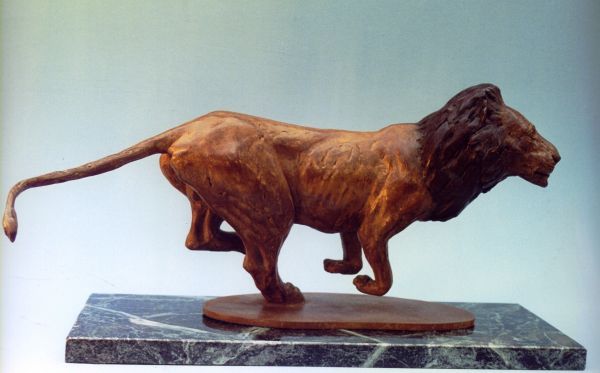 #Bronze #sculpture by #sculptor Graham High titled: 'Lion (Little Bronze Chargin...