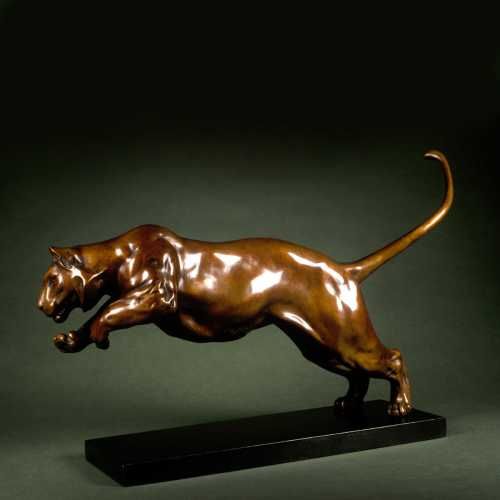 #Bronze #sculpture by #sculptor Nick Bibby titled: 'Tigress (pouncing Bronze sta...