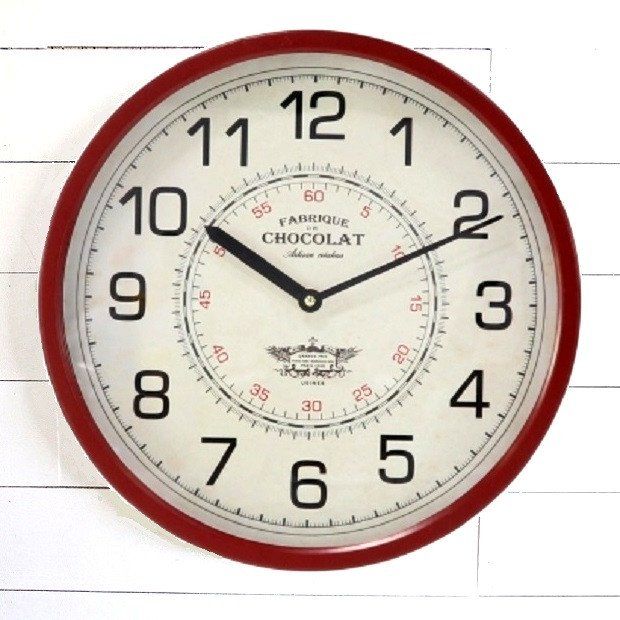 Round Metal Wall Clock With Red Hued Frame