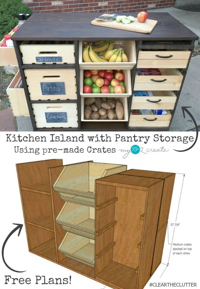 Build an awesome Kitchen Island with pantry storage with crates and pallet crate...