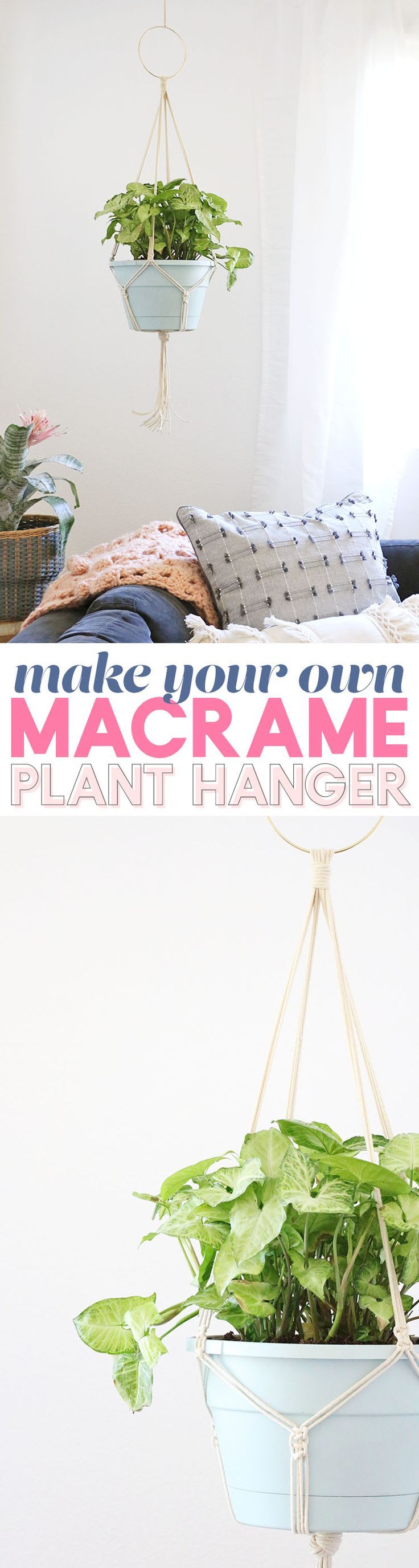 learn how to make your own simple diy macrame plant hanger - full photo instruct...