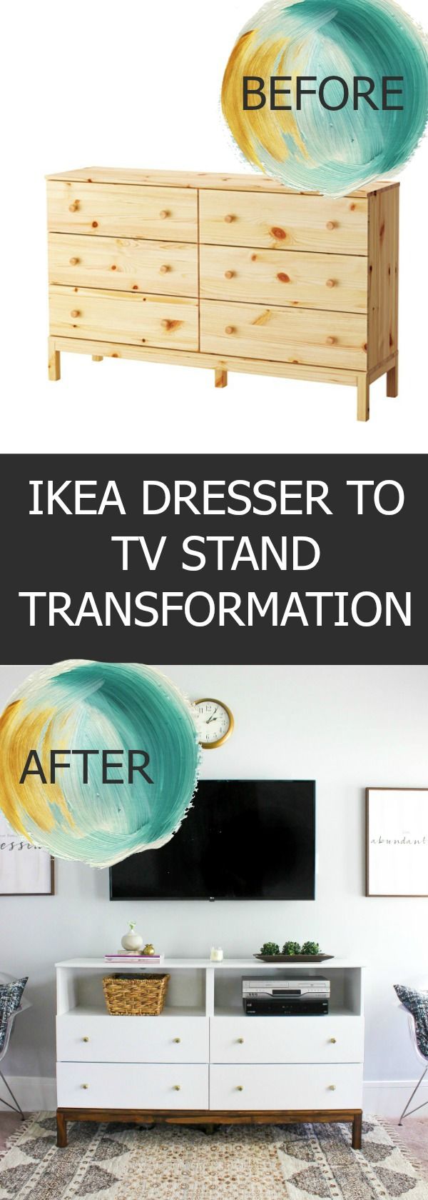 This IKEA Dresser to TV Stand Transformation combines storage of a dresser with ...