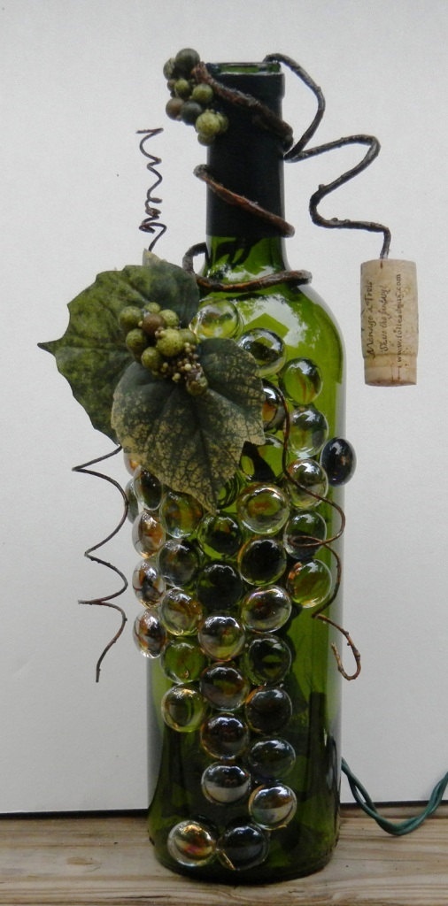 Decorative Embellished Wine Bottle Light with Glass by booklooks