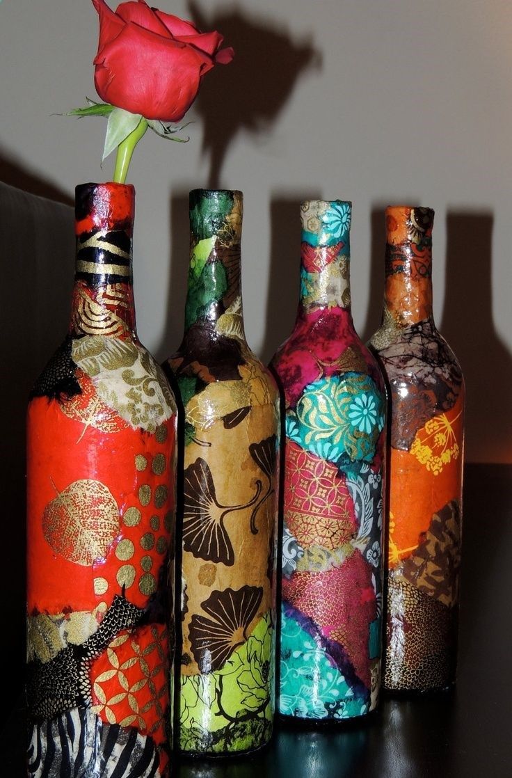 Mod Podge scrap book paper onto an old bottle of any size or shape - now you hav...