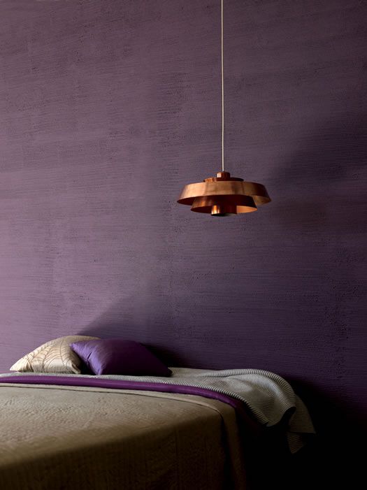 Cozy Purple Textured Walls Near Comfortable Bed, The Brown Quilt, Purple Cushion...