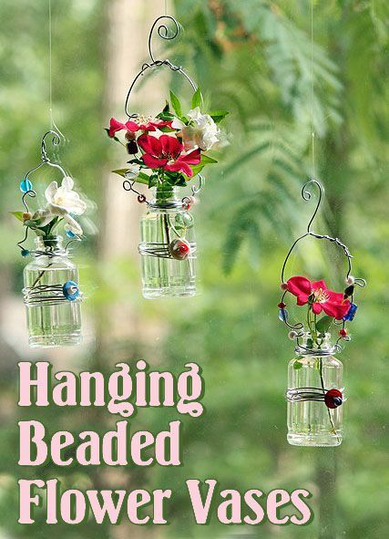 Hanging Beaded Glass Flower Vases