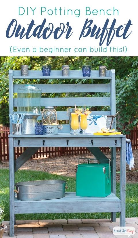 Inspired by a $2,000 Pottery Barn hutch and server, we built this outdoor buffet...