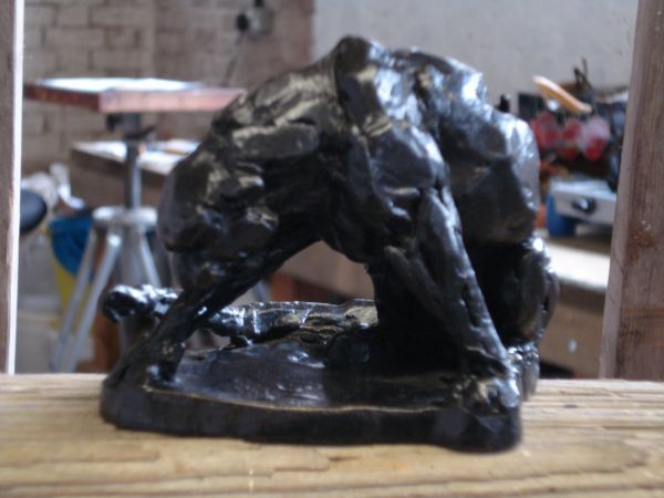 #Bronze #sculpture by #sculptor Emma Walker titled: 'Leopard Crouching (Little B...