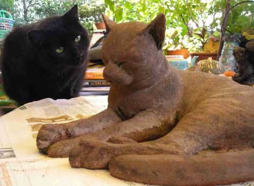 #Terracotta #sculpture by #sculptor Gaetano Cherubini titled: 'Cat (Drowsing lif...