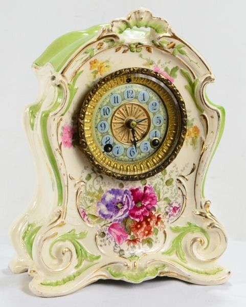 118: Ansonia Royal Bonn Porcelain Clock on