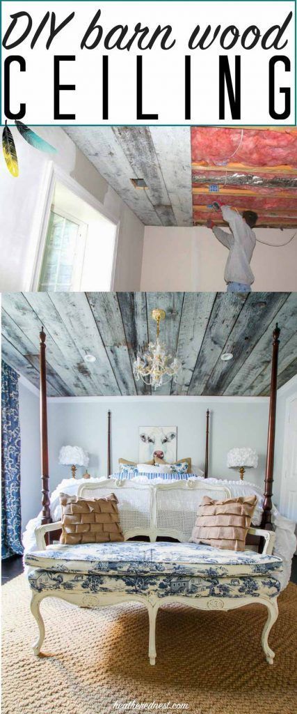 STUNNING DIY barnwood ceiling/wooden ceiling tutorial! Awesome home decor elemen...