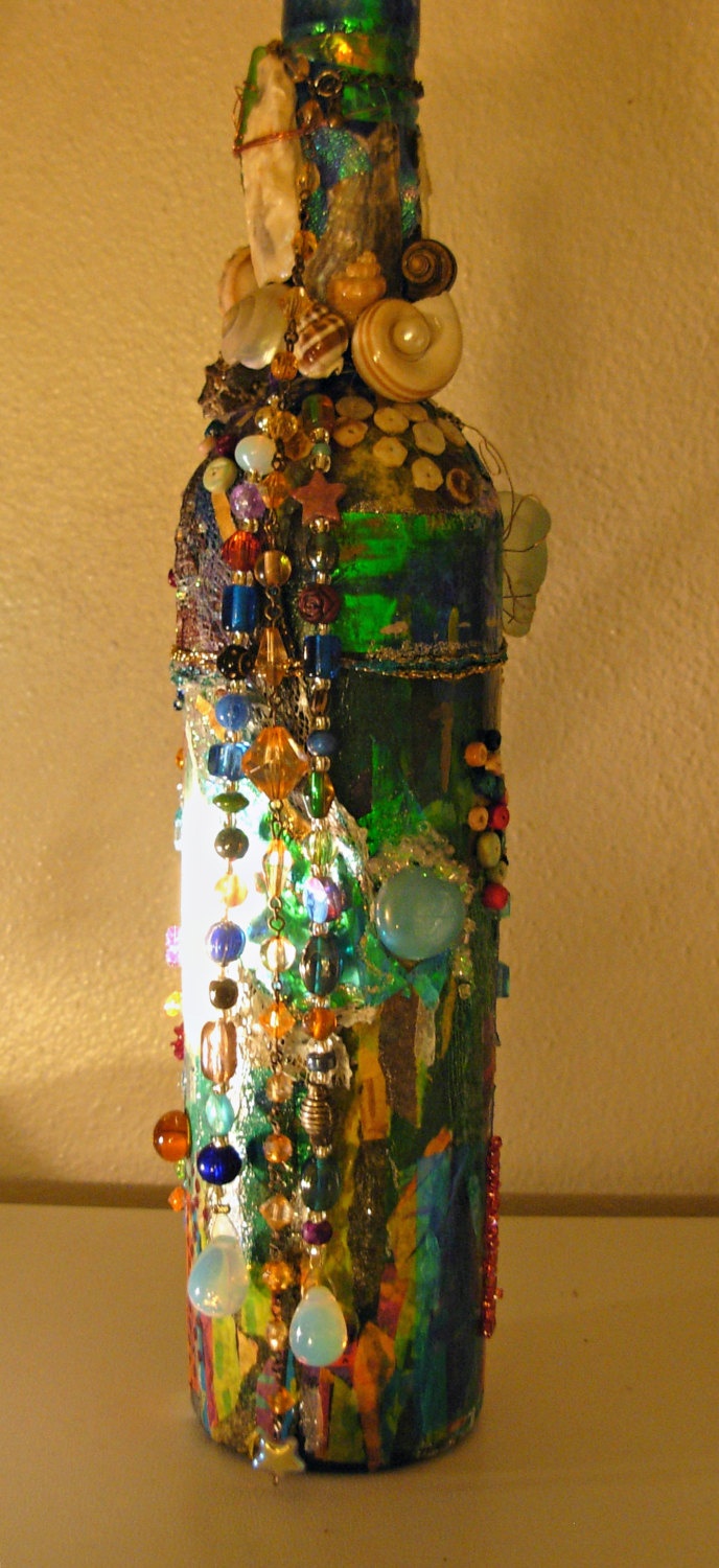 Beads and the Sea Art bottle made from various beautiful natural items.. via Ets...