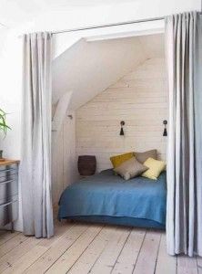 fabric partition creates a snug bed alcove