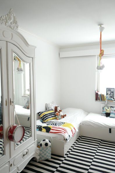 Love this black and white kids room.