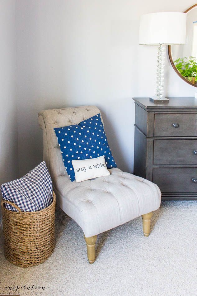 spring master bedroom polka dot pillows navy white gray dresser