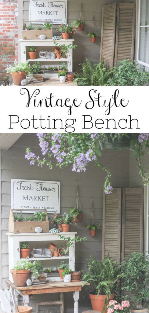 Learn how I created my own vintage style potting bench by using a primitive tabl...