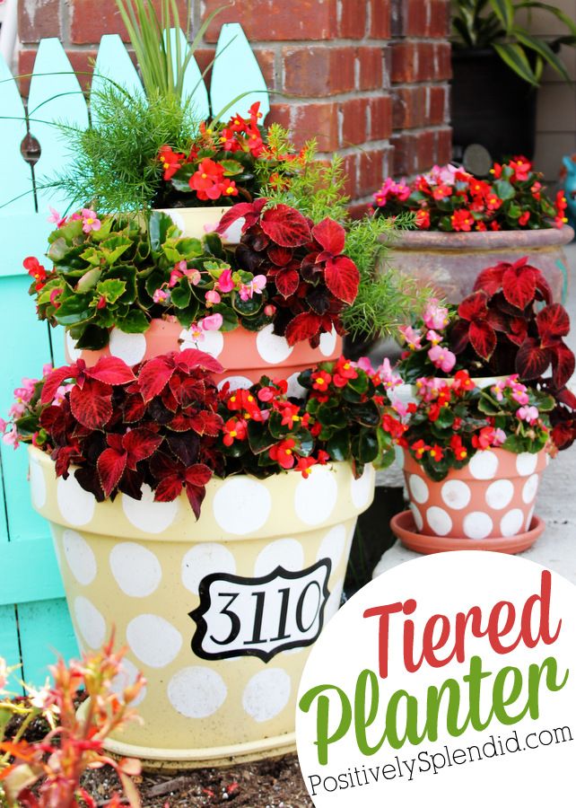 Polka-Dotted Tiered Flower Pots - Such a unique idea for planting flowers!