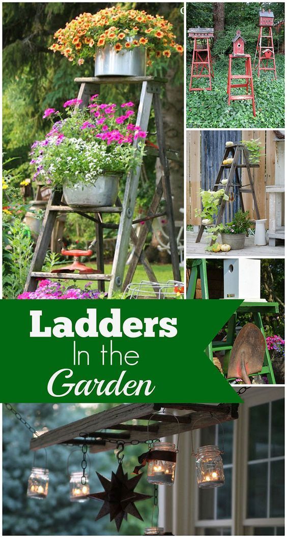 Use a wooden ladder as garden art in the flower beds this summer. They add much ...