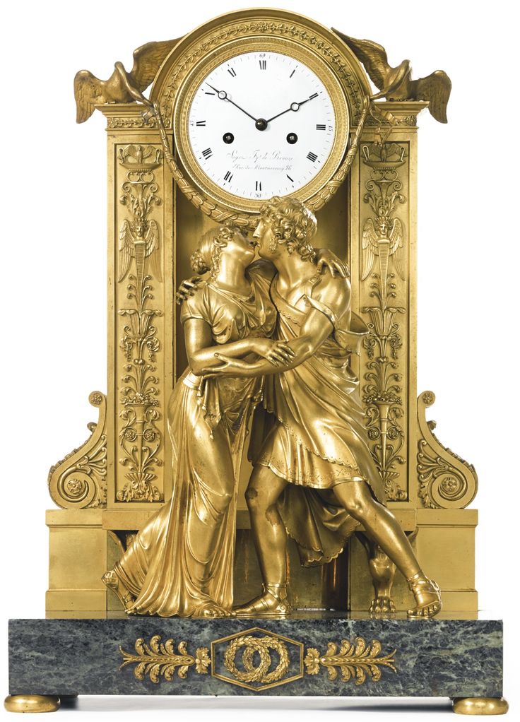 An Empire ormolu and Patricia green marble horloge à poser, attributed to Claud...