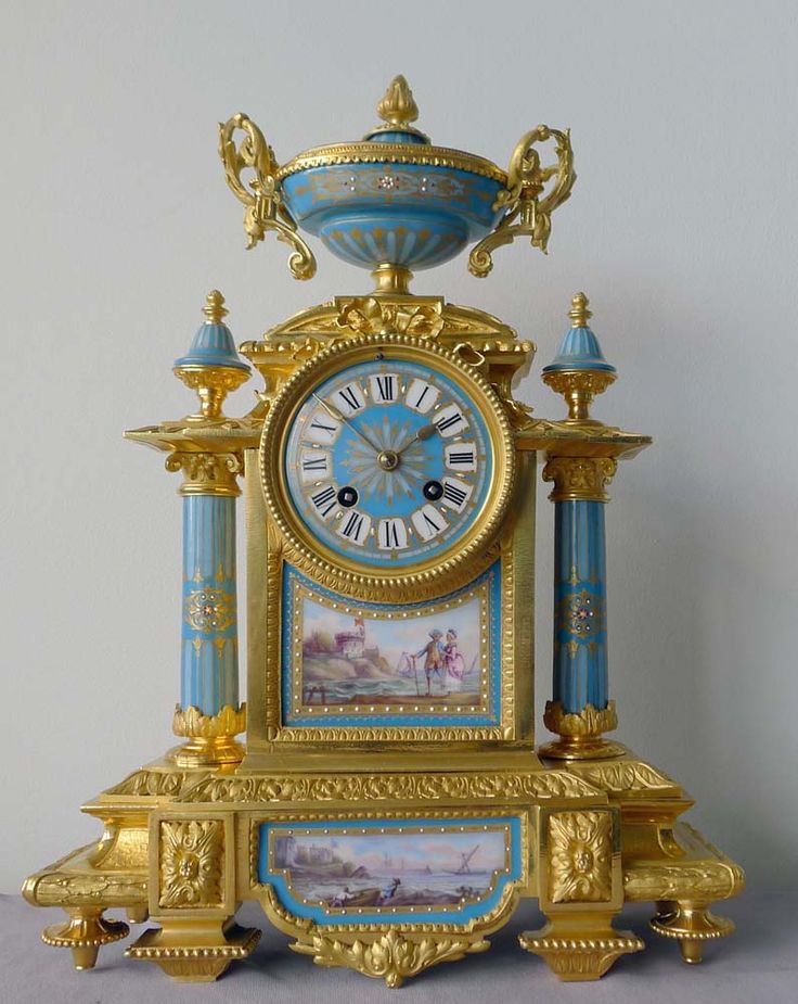 Antique francuski porcelany i pozłacany brąz gzyms zegar z Sevres stylu blasze...