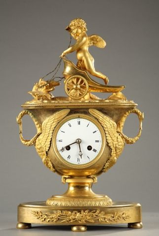 Empire Mantel Clock with Cupid in a Chariot | 19th Century