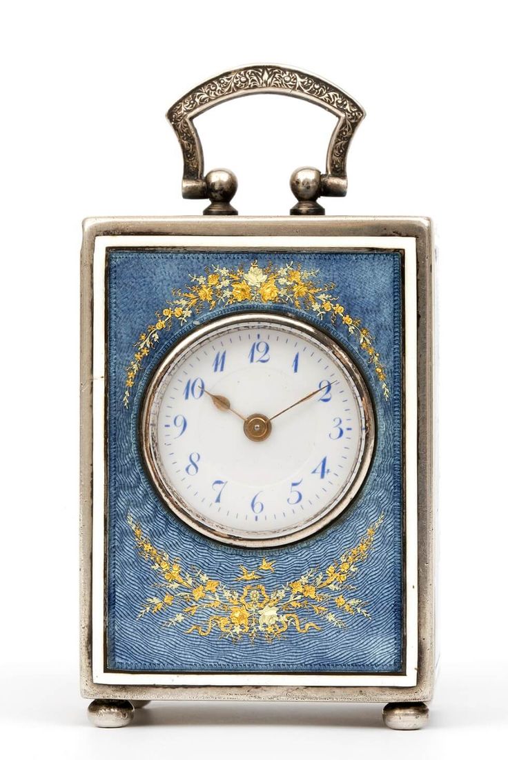 A Swiss silver miniature translucent enamel travel clock, circa 1920