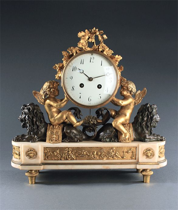 Louis XVI style French 19th century white marble, gilt and patinated bronze astr...