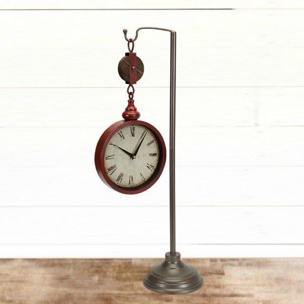 Industrial Pulley Clock On Stand