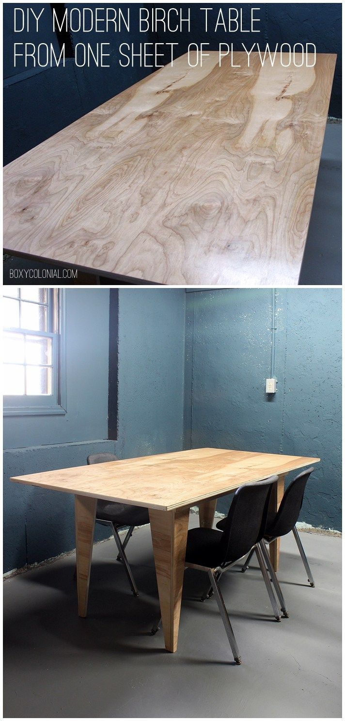 Make this modern birch table from a single sheet of plywood. #diyprojects #diyid...