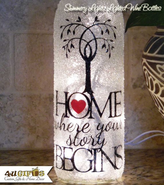 Home  Where Your Story Begins Lighted Wine Bottle Decorated