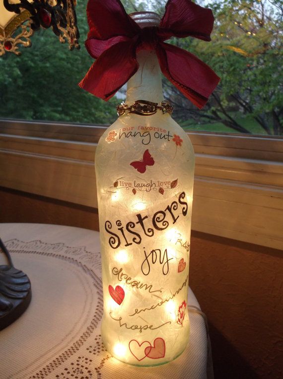 Lighted bottle  Sister or Friend by songbird58 on Etsy