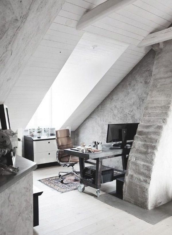 attic redo :: studio / office (love the skylight and whitewashed brick)