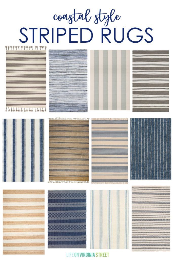 A collection of coastal style striped rugs that add a beachy charm to any indoor...