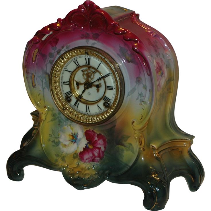 Antique Ansonia, Royal Bonn,  Porcelain Mantel Clock