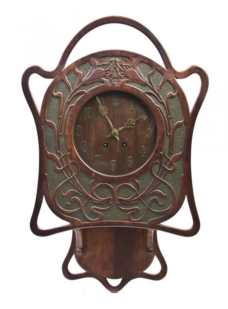 American Art Nouveau Oak Clock.