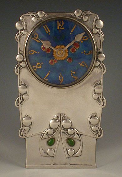 Art Nouveau Pewter & Enamel Clock