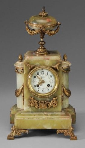 ~ French Green Marble Mantle Clock ~ (1890's)